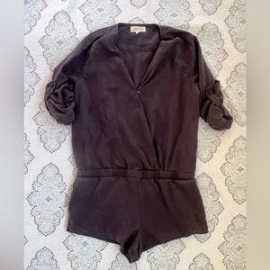 Anthropologie Cloth & Stone Crossover Front Short Romper Ash Black Small